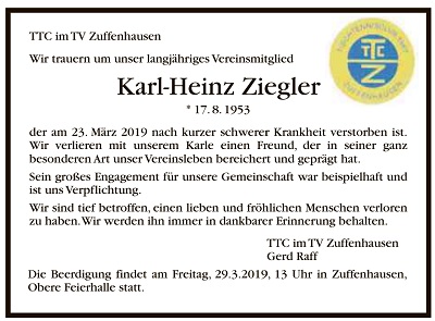 Todesanzeige Karl Heinz Ziegler